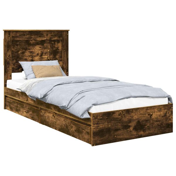vidaXL Lit de Rangement Chêne fumé 100 x 200 cm Bois d'ingénierie