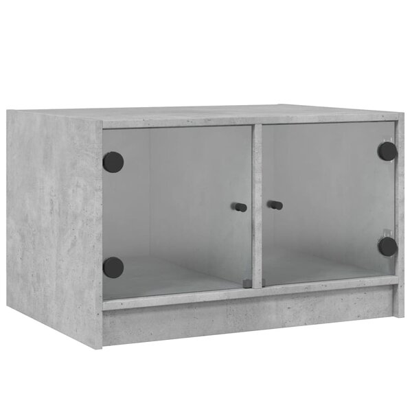 vidaXL Table basse avec portes en verre gris béton 68x50x42 cm