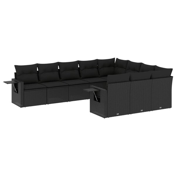 vidaXL Salon de jardin 10 Pièces avec coussins noir résine tressée