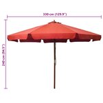 vidaXL Parasol d'extérieur avec mât en bois 330 cm Terre cuite