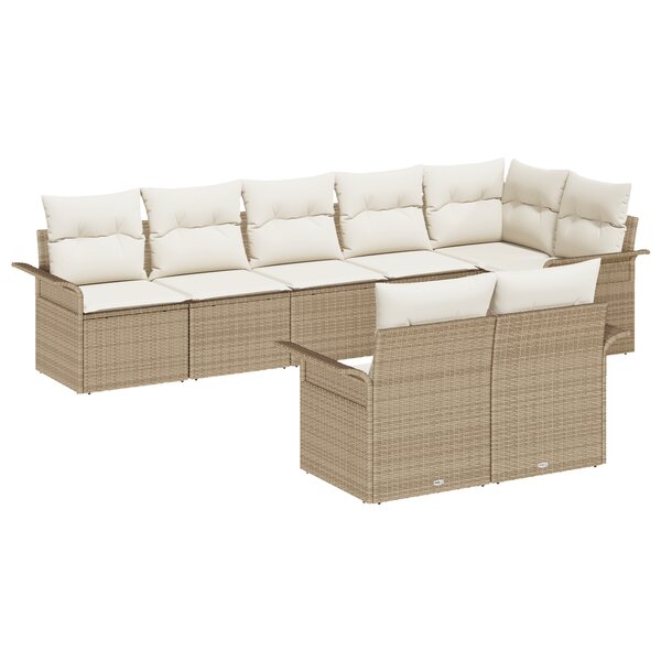 vidaXL Ensemble de Canapés de Jardin 8 Pièces avec Coussins Beige Poly Rattan