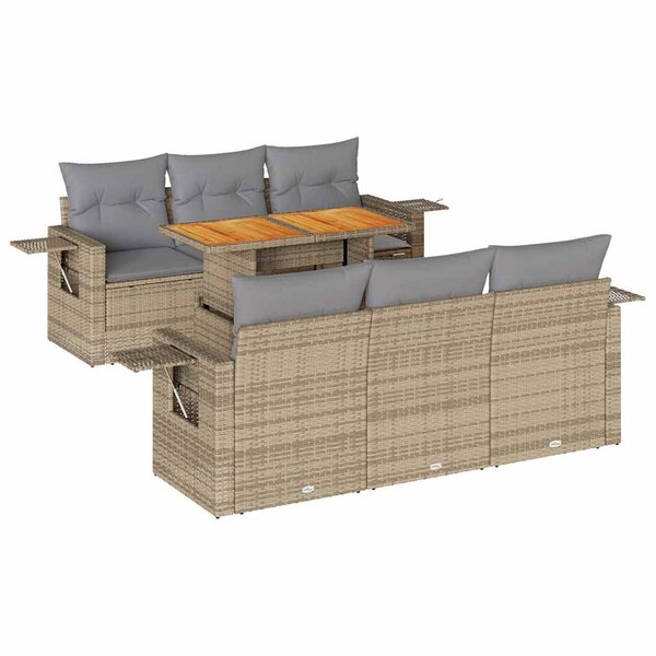 vidaXL Salon de jardin avec coussins 7 Pièces beige résine tressée