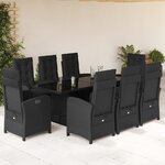 vidaXL Ensemble à manger de jardin 9Pièces coussins noir résine tressée