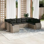 vidaXL Salon de jardin 9 Pièces avec coussins gris clair résine tressée