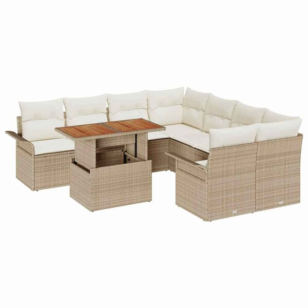 vidaXL Ensemble de canapé de jardin 9 Pièces Beige Poly rotin