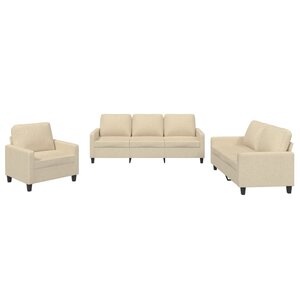 vidaXL Ensemble de canapés 3 Pièces avec coussins Crème Tissu