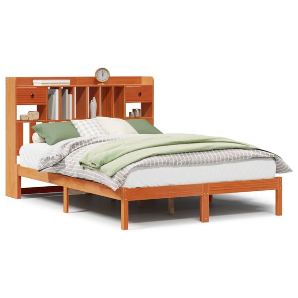vidaXL Lit bibliothèque sans matelas cire marron 160x200 cm pin massif