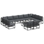 vidaXL Ensemble de canapé de jardin avec coussin 13 Pièces Noir Aluminium