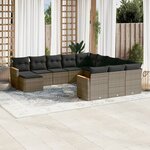 vidaXL Salon de jardin avec coussins 12 Pièces gris résine tressée