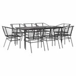 vidaXL Ensemble à manger de jardin 9Pièces noir poly rotin verre