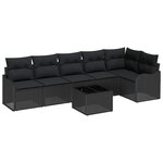 vidaXL Ensemble de canapé de jardin avec coussin 7 Pièces Noir Poly rotin