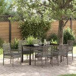 vidaXL Ensemble de Salle à Manger de Jardin 7 Pièces avec Coussins Gris Poly Rattan