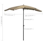 vidaXL Parasol de jardin avec mât 200x130 cm taupe