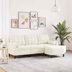 vidaXL Canapé à 3 places avec repose-pieds Crème 180 cm Velours