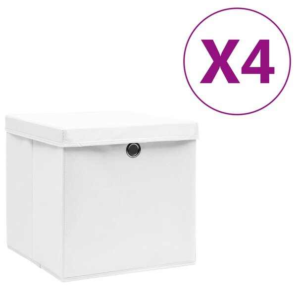 vidaXL Boîtes de rangement avec couvercles 4 Pièces 28x28x28 cm Blanc