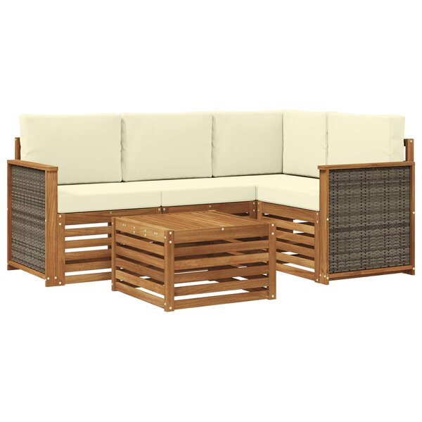 vidaXL Ensemble de canapés d'extérieur 5 pc Naturel et Crème Polyester