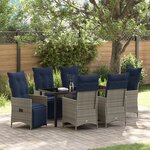Ensemble de Salle à Manger de Jardin vidaXL de 7 Pièces avec Coussins en Rattan Poly Gris