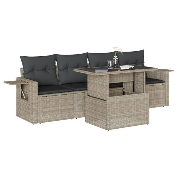 vidaXL Salon de jardin 5 Pièces avec coussins gris clair résine tressée