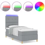 vidaXL Lit à ressorts avec matelas et lumière LED Gris clair 100x200 cm Tissu