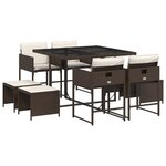 vidaXL Ensemble à manger de jardin et coussins 9 Pièces marron poly rotin
