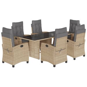 vidaXL Ensemble à manger de jardin coussins 7 Pièces mélange beige rotin