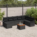 vidaXL Ensemble de Canapé de Jardin 9 Pièces avec Coussins Noir Rattan Poly Acacia