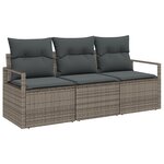 Canapé de jardin 3 pièces avec coussins gris poly rattan