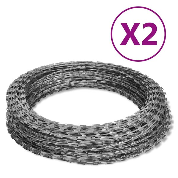 vidaXL Fils barbelés hélicoïdaux rouleaux 2 Pièces acier galvanisé 60 m