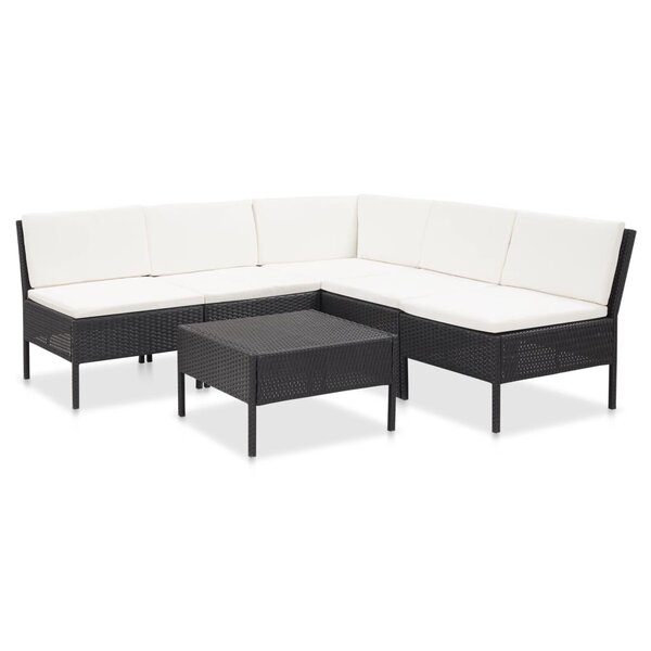 vidaXL Salon de jardin 6 Pièces avec coussins Résine tressée Noir