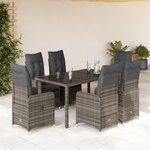vidaXL Ensemble de bistro de jardin 7 Pièces coussins gris poly rotin
