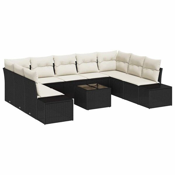 vidaXL Ensemble de canapé de jardin avec coussin 10 Pièces Noir et crème