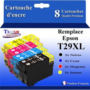 T3AZUR - 8x Cartouches compatibles avec Epson Expression Home XP-235 XP-245 XP-247 XP-255 XP-257 T29XL