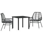 vidaXL Ensemble de salle à manger de jardin 3 pièces avec coussins Noir Rattan Poly