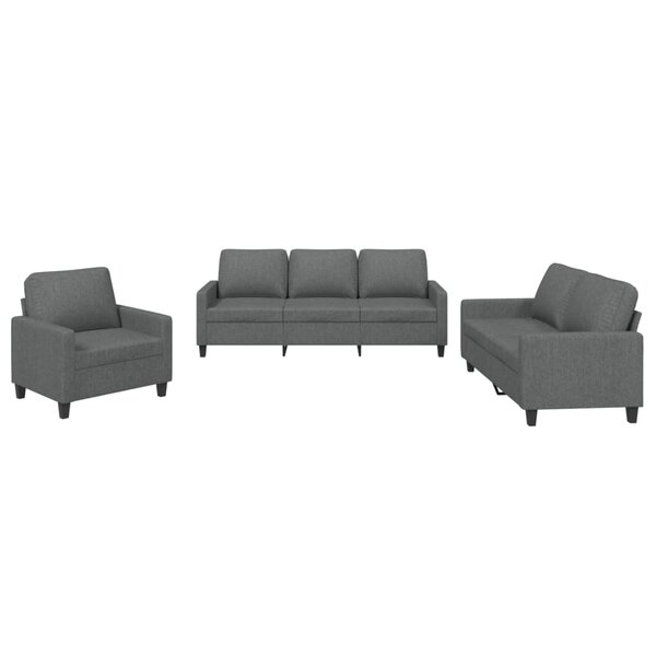 vidaXL Ensemble de canapés 3 Pièces avec coussins Gris foncé Tissu