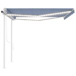 vidaXL Auvent automatique avec capteur de vent LED 4x3 m Bleu et blanc