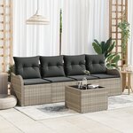 Ensemble de canapés de jardin 5 pièces avec coussins Gris clair Poly Rotin
