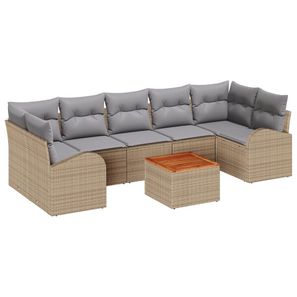 Ensemble de Canapés de Jardin 8 Pièces avec Coussins Beige Rattan Acacia