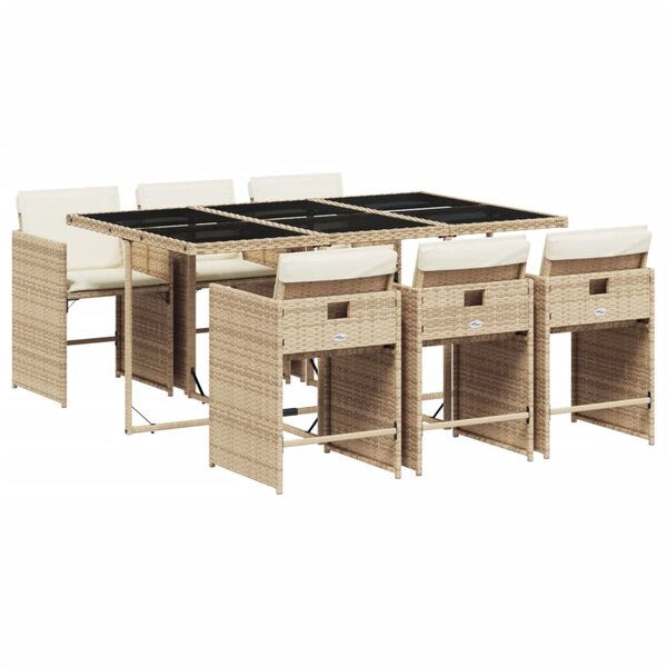 vidaXL Ensemble à manger de jardin et coussins 7 Pièces beige poly rotin