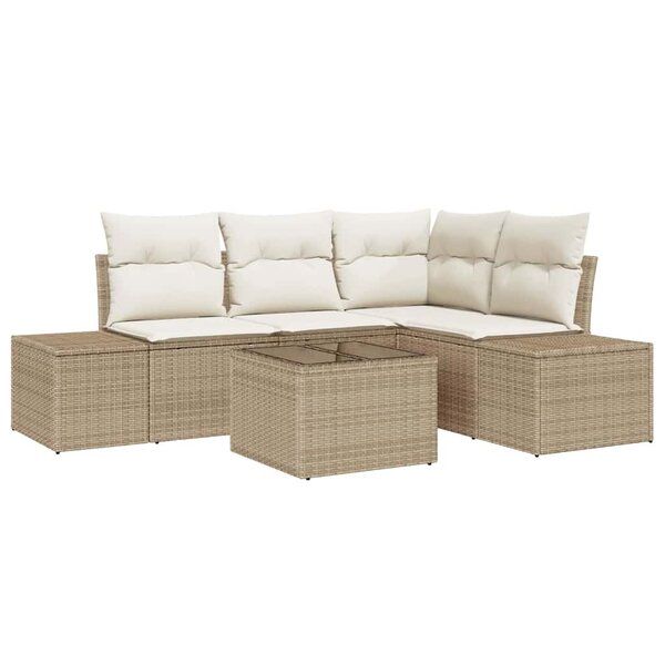 vidaXL Ensemble de canapé de jardin 5 Pièces Beige Poly rotin