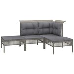 vidaXL Salon de jardin 7 Pièces avec coussins Gris Résine tressée
