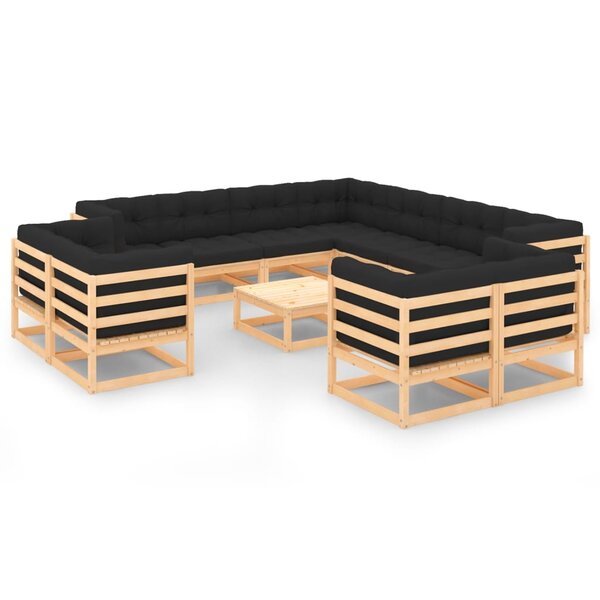 vidaXL Salon de jardin 12 Pièces avec coussins anthracite Pin massif