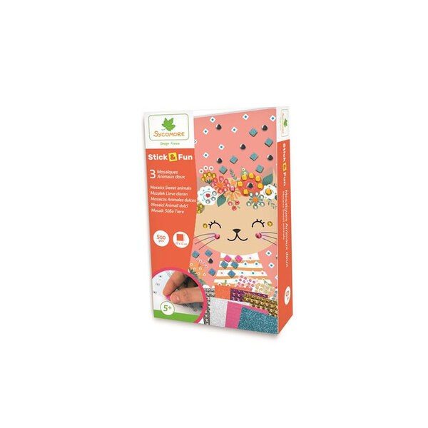 Jeu créatif - Mosaïques à coller - 3 tableaux animaux doux - Dès 5 ans - Loisirs créatifs