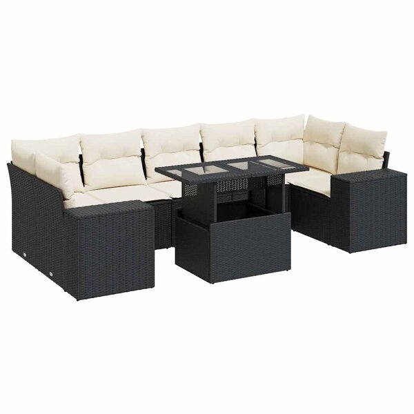 vidaXL Salon de jardin 8 Pièces avec coussins noir résine tressée