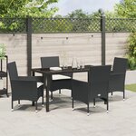 vidaXL Ensemble Salle à Manger Jardin 5 Pièces avec Coussins Rattan Poly Noir