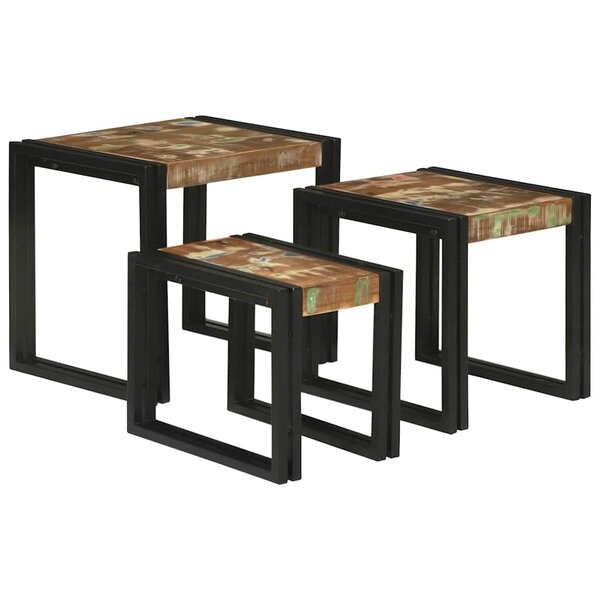 vidaXL Table Gigogne 3 Pièces Bois massif récupéré et métal