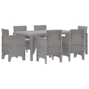 vidaXL Ensemble de salle à manger de jardin de 7 pièces avec coussins en poly rotin gris clair
