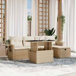 vidaXL Salon de jardin avec coussins 6 Pièces beige résine tressée