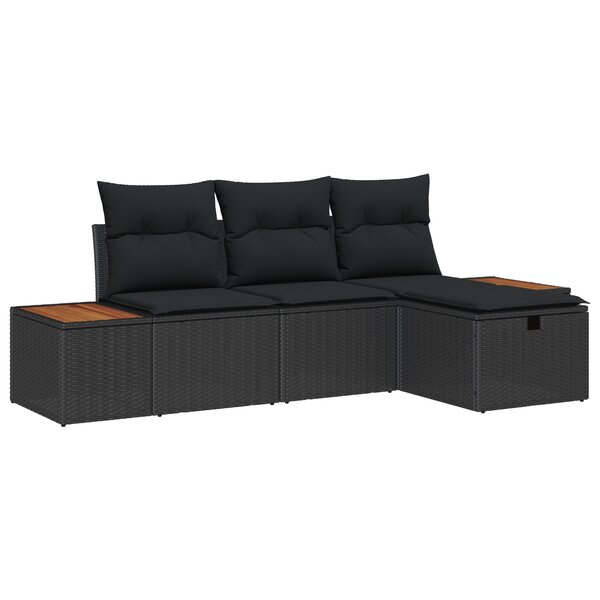 vidaXL Ensemble de 4 Canapés de Jardin avec Coussins Noir Poly Rotin