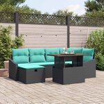 vidaXL Ensemble de canapé de jardin avec coussin 7 Pièces Noir polyrotin