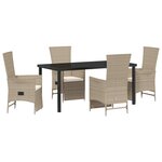 vidaXL Set de dîner de jardin 5 pièces avec coussins Beige Poly Rattan